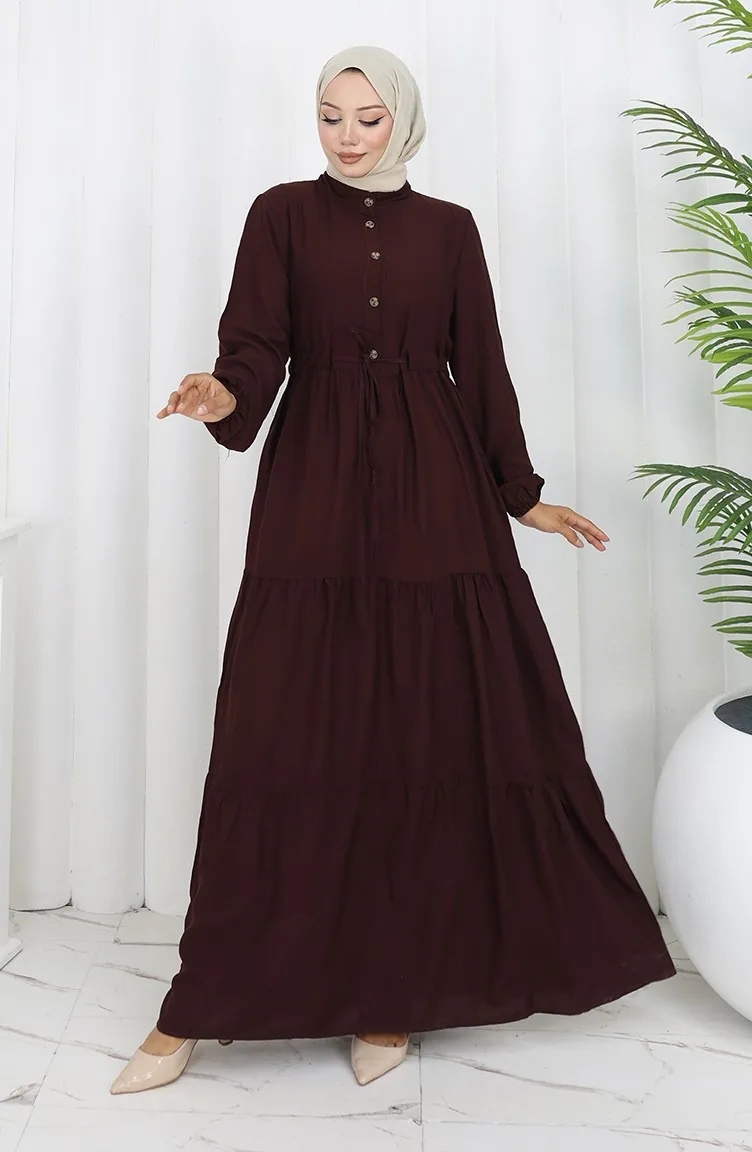 Robe Nouée à La Taille Et Demi-boutonnée 2154-03 Marron 2154-03