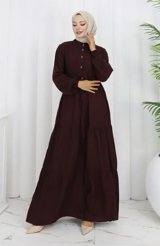 Robe Nouée à La Taille Et Demi-boutonnée 2154-03 Marron 2154-03
