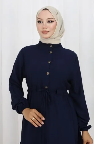 Robe Nouée à La Taille Et Demi-boutonnée 2154-04 Bleu Marine 2154-04