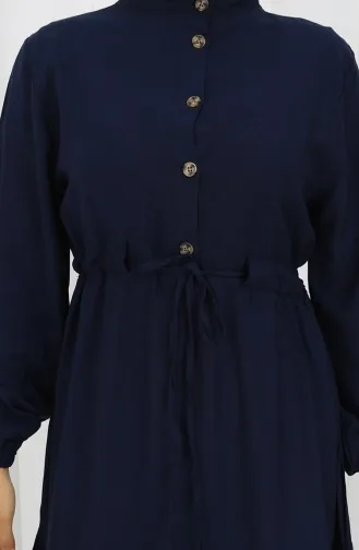 Robe Nouée à La Taille Et Demi-boutonnée 2154-04 Bleu Marine 2154-04