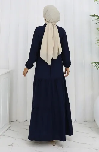 Robe Nouée à La Taille Et Demi-boutonnée 2154-04 Bleu Marine 2154-04