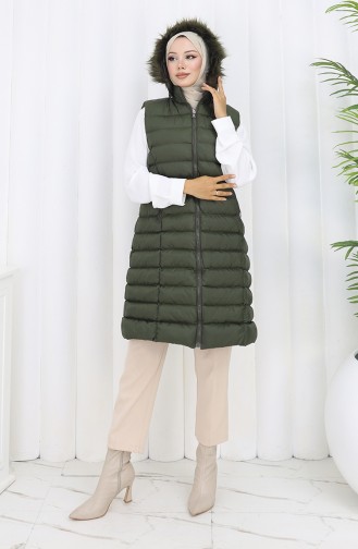 Gewatteerd Vest Met Capuchon En Rits 0169A-01 Khaki 0169A-1