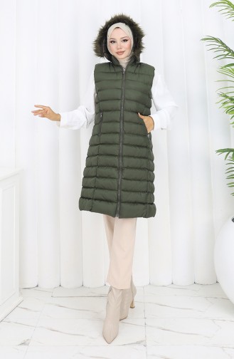 Gewatteerd Vest Met Capuchon En Rits 0169A-01 Khaki 0169A-1
