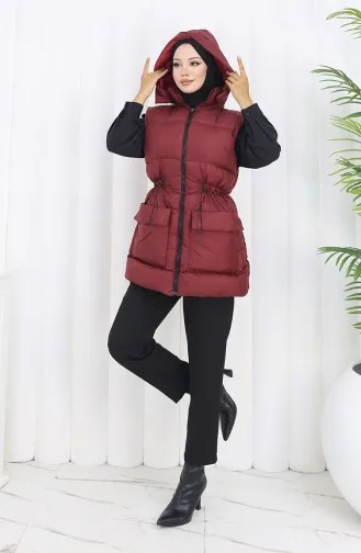 Kapüşonlu Fermuarlı Şişme Yelek 0170-01 Bordo