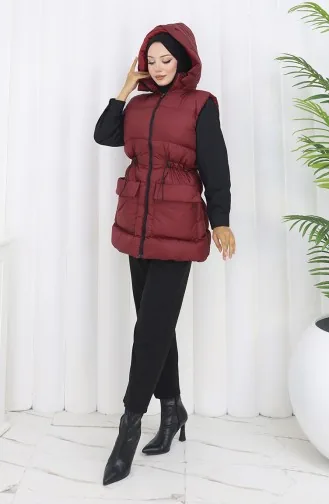 Kapüşonlu Fermuarlı Şişme Yelek 0170-01 Bordo