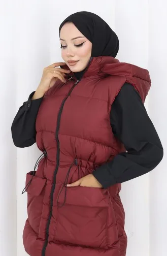 Kapüşonlu Fermuarlı Şişme Yelek 0170-01 Bordo