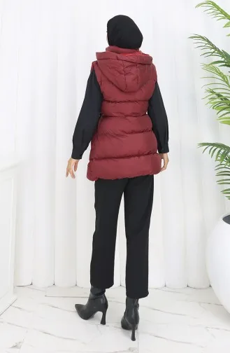 Kapüşonlu Fermuarlı Şişme Yelek 0170-01 Bordo