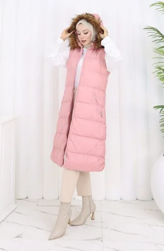 Gilet Matelassé à Capuche Et Fermeture éclair 0171-01 Poudre 0171-01