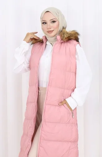 Gilet Matelassé à Capuche Et Fermeture éclair 0171-01 Poudre 0171-01