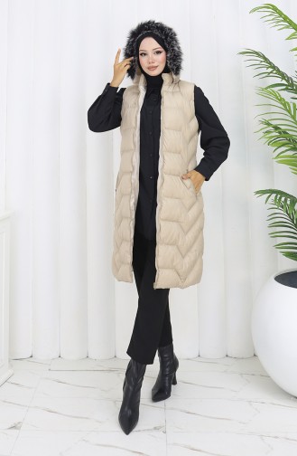 Doudoune Sans Manches à Capuche Zippée 0172-01 Beige 0172-01