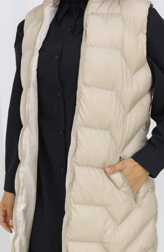 Doudoune Sans Manches à Capuche Zippée 0172-01 Beige 0172-01