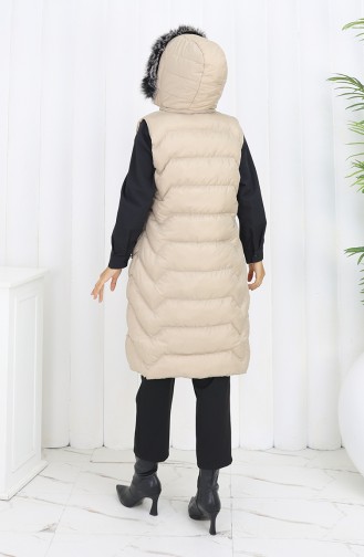 Doudoune Sans Manches à Capuche Zippée 0172-01 Beige 0172-01