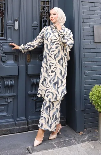 Modal Kumaş Tunik Pantolon İkili Takım 0158-02 Füme