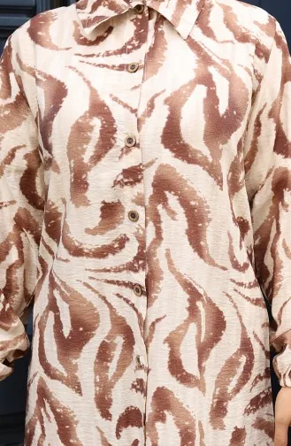 Modal Kumaş Tunik Pantolon İkili Takım 0158-03 Kahverengi