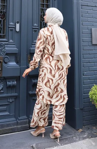 Modal Kumaş Tunik Pantolon İkili Takım 0158-03 Kahverengi