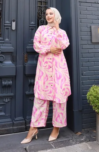 Modal Kumaş Tunik Pantolon İkili Takım 0158-04 Pembe