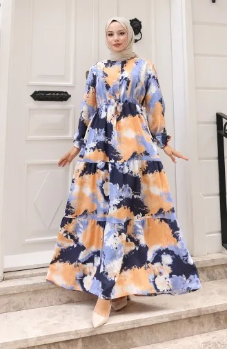 Modal Kumaş Beli Bağcıklı Elbise 0160-01 Lacivert