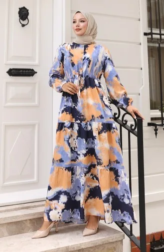 Modal Kumaş Beli Bağcıklı Elbise 0160-01 Lacivert