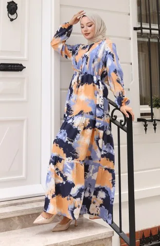 Modal Kumaş Beli Bağcıklı Elbise 0160-01 Lacivert