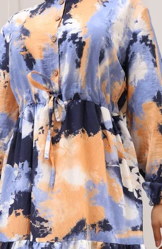 Modal Kumaş Beli Bağcıklı Elbise 0160-01 Lacivert