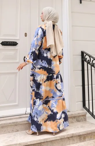 Modal Kumaş Beli Bağcıklı Elbise 0160-01 Lacivert