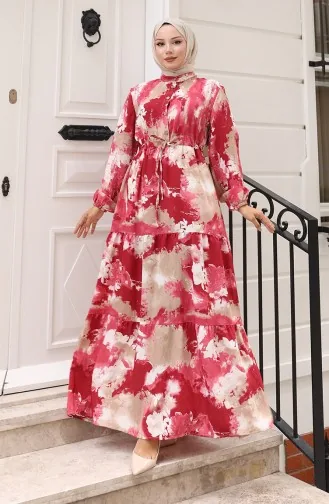 Modal Fabric Tied Waist Dress 0160-02 Burgundy 0160-02