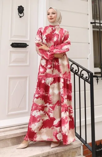 Modal Fabric Tied Waist Dress 0160-02 Burgundy 0160-02