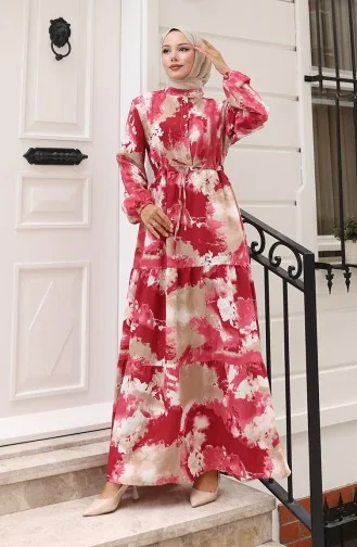 Modal Fabric Tied Waist Dress 0160-02 Burgundy 0160-02