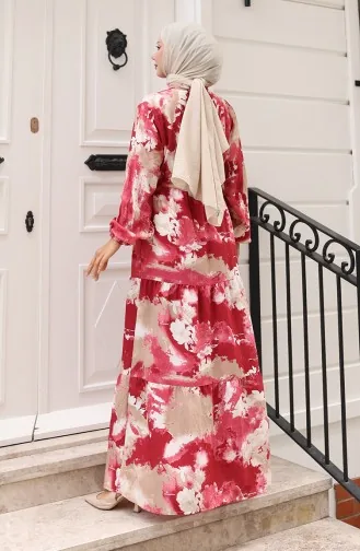 Modal Fabric Tied Waist Dress 0160-02 Burgundy 0160-02