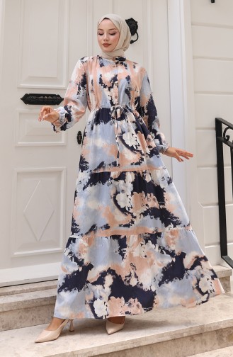 Navy Blue İslamitische Jurk 0160-03