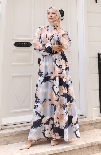 Navy Blue İslamitische Jurk 0160-03
