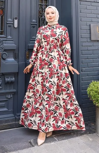 Modal Kumaş Yarım Düğmeli Elbise 0162-01 Bordo