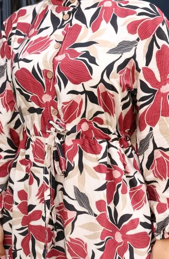 Modal Kumaş Yarım Düğmeli Elbise 0162-01 Bordo