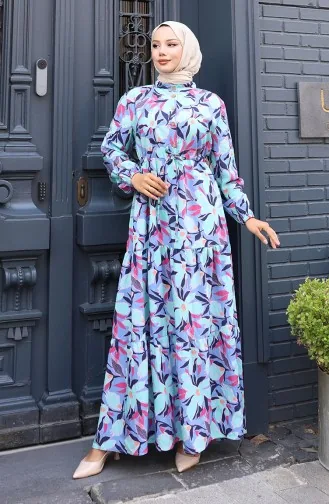 Modal Kumaş Yarım Düğmeli Elbise 0162-02 Lila