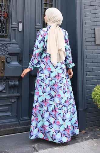 Modal Kumaş Yarım Düğmeli Elbise 0162-02 Lila