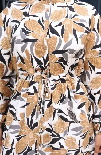 Modal Kumaş Yarım Düğmeli Elbise 0162-03 Bej