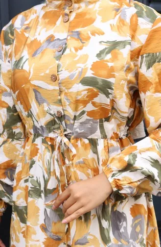 Modal Kumaş Beli Bağcıklı Elbise 0163-01 Hardal