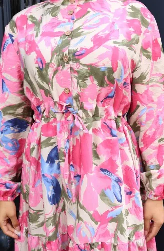 فستان من قماش مودال بخصر مربوط 0163-02 وردي 0163-02