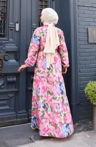 فستان من قماش مودال بخصر مربوط 0163-02 وردي 0163-02