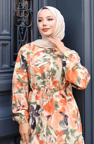 Modal Kumaş Beli Bağcıklı Elbise 0163-03 Kiremit