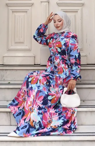 Modal Stof Halfknoopjurk 0164-01 Roze Marineblauw 0164-01