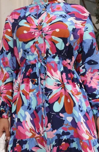 Modal Stof Halfknoopjurk 0164-01 Roze Marineblauw 0164-01