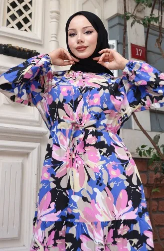 Modal Stof Halfknoopjurk 0164-03 Dusty Rose Marineblauw 0164-03