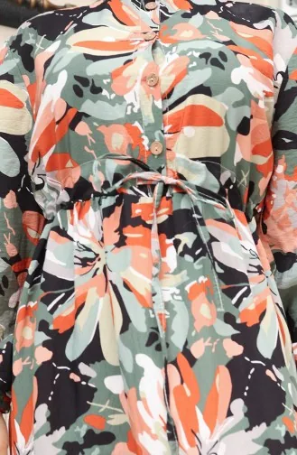 Robe Demi-boutonnée En Tissu Modal 0164-04 Kaki Brique 0164-04