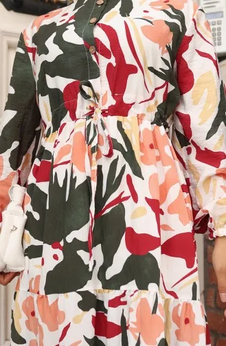 Robe Nouée à La Taille En Tissu Modal 0165-01 Kaki Bordeaux 0165-01