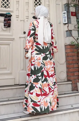 Robe Nouée à La Taille En Tissu Modal 0165-01 Kaki Bordeaux 0165-01