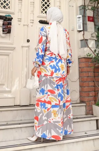 Modal Kumaş Beli Bağcıklı Elbise 0165-02 Kırmızı Gri