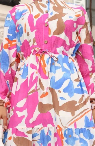 Modal Kumaş Beli Bağcıklı Elbise 0165-03 Pembe İndigo