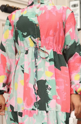 Modal Stoffen Jurk Met Tailleband 0166-01 Dusty Rose Green 0166-01