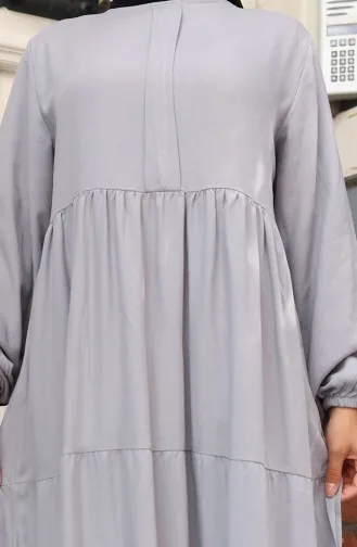 Beli Büzgülü Kolu Lastikli Elbise 2149-01 Gri